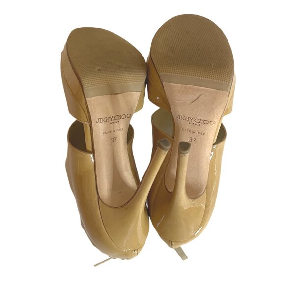 Jimmy Choo Nude Patent leather Peep Toe Platform heels Back Zip Size 37 / US 7 - Picture 9 of 12